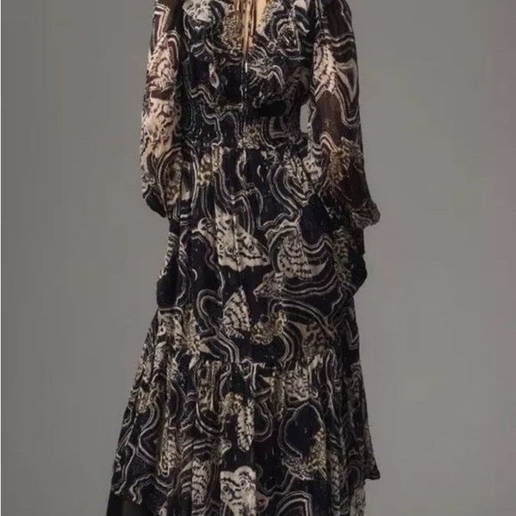 ANTHROPOLOGIE PRINTER JOHNSON Long Sleeve V-neck midi dress NWT 2x - Picture 3 of 9
